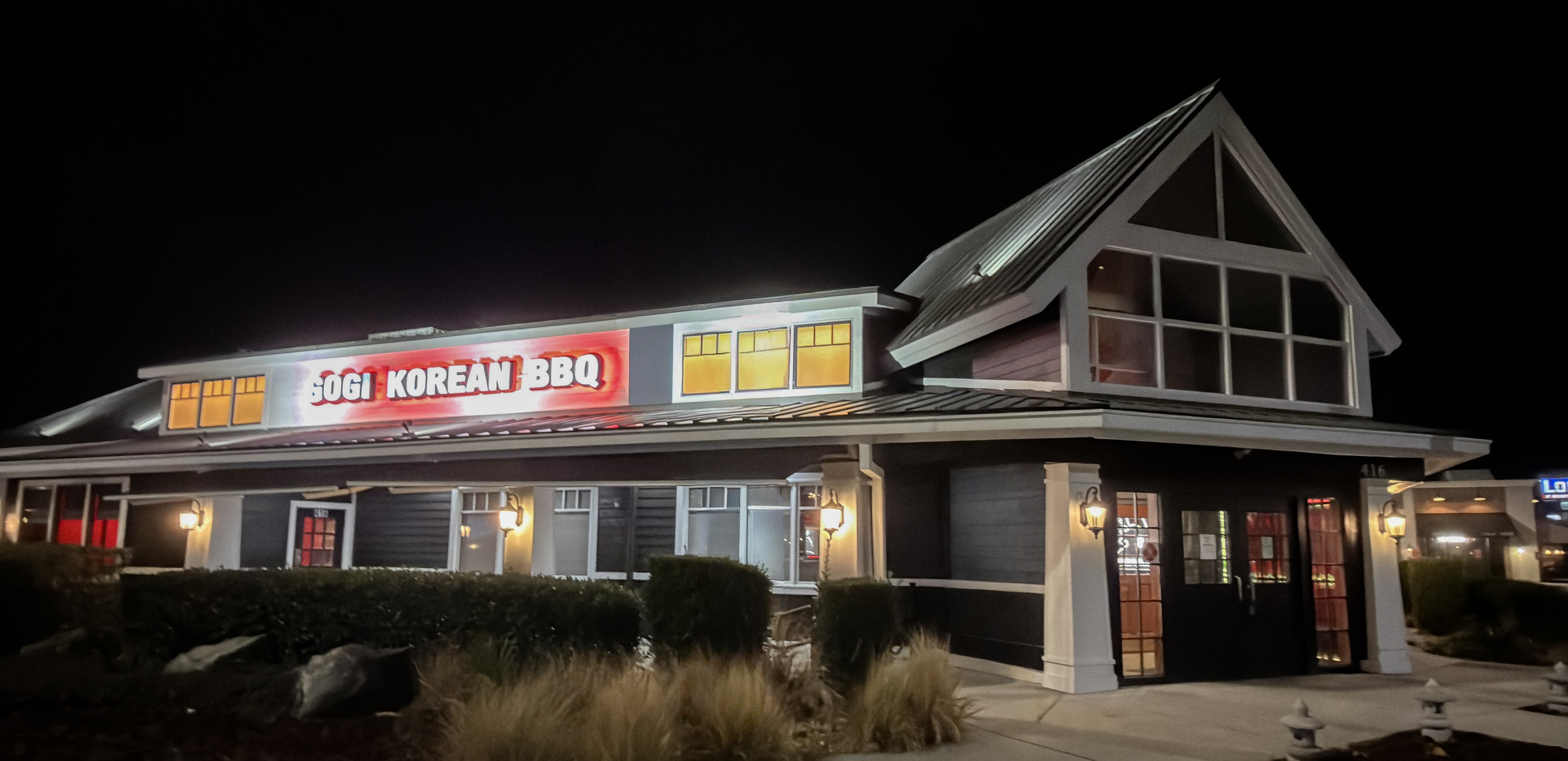 GOGI restaurant exterior at night